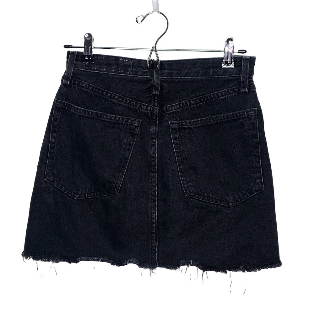 rag & bone Anna Raven Black Raw Hem Full Zip Front Mini Skirt Denim Size 24 - Picture 4 of 12